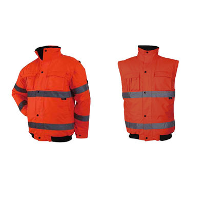 5xl En471 Áo khoác phản quang huỳnh quang thoáng khí Máy bay ném bom xây dựng chống nước Hi Vis 2 trong 1